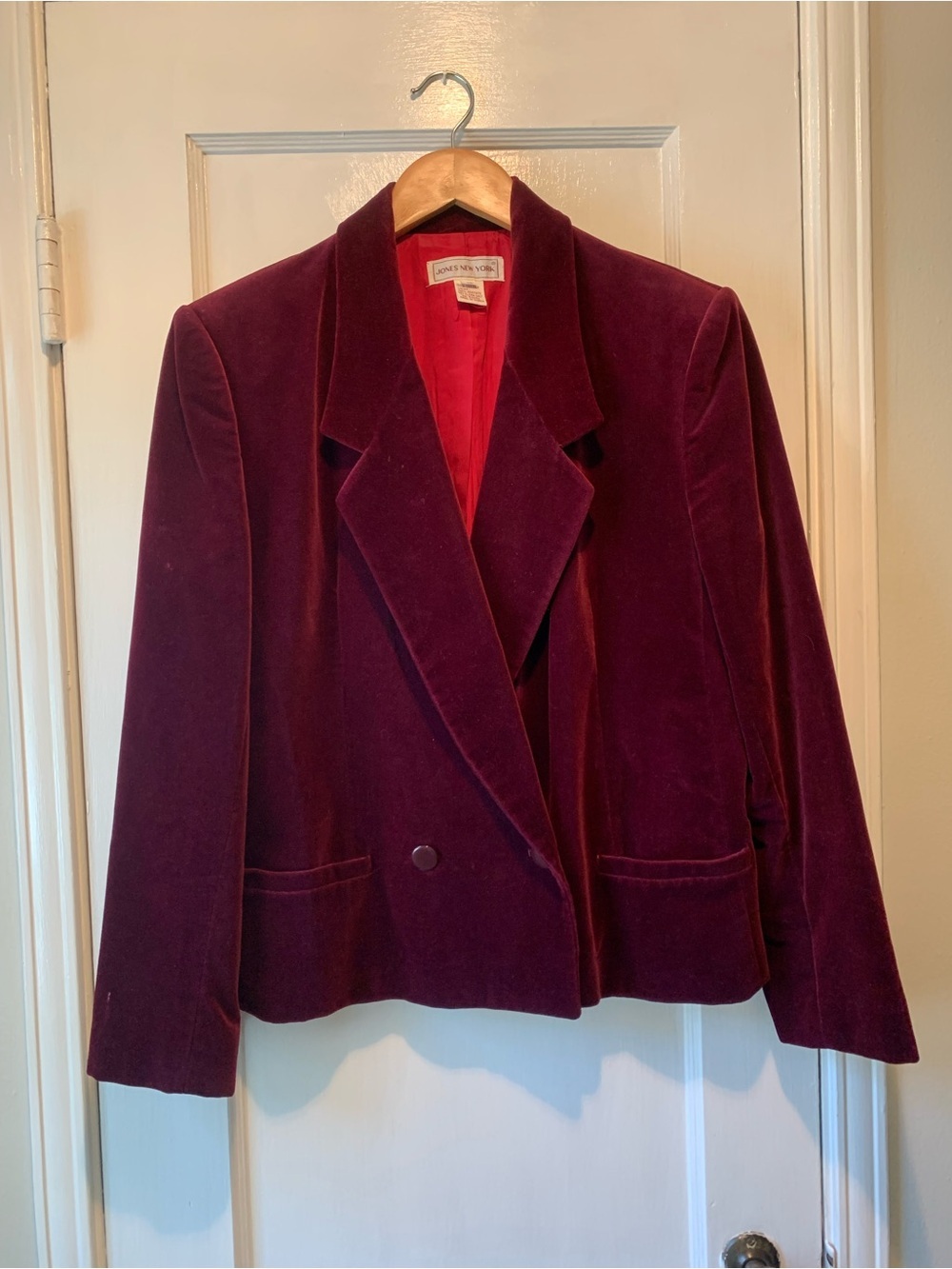 Jones New York Vintage 90s Magenta Cotton Velvet Blazer Jacket Size 10 - Picture 2 of 14